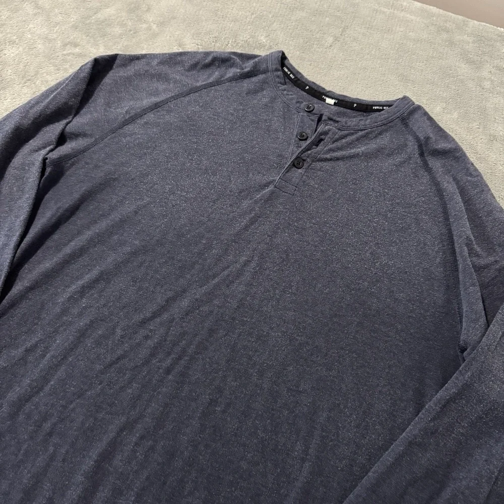 Public Rec Men's Henley Long Sleeve Shirt Blue L Golf‎ Quarter Button